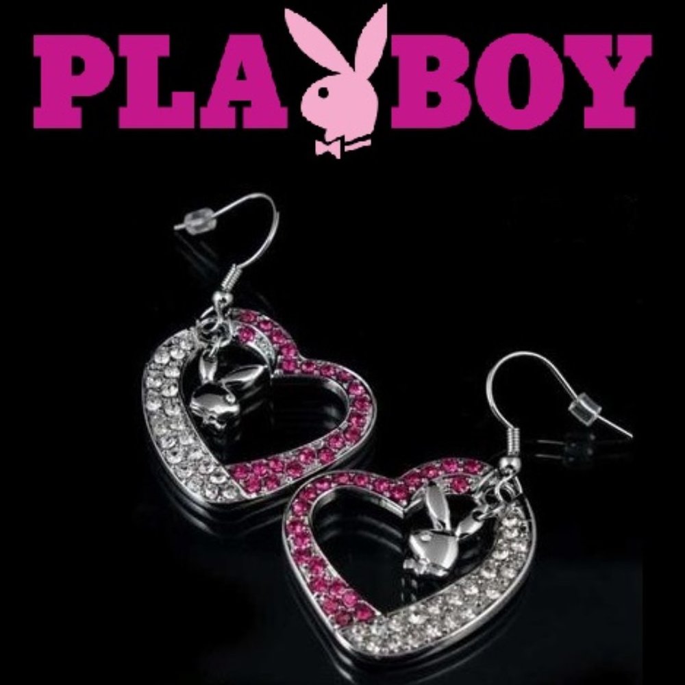 Playboy Earrings Bunny Charm Crystal Heart Dangle
